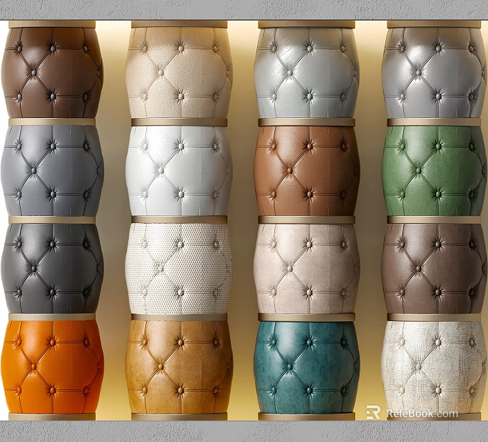 Tufted Upholstered Decorative Cushions In Various Colors For Home Decor 3d model 