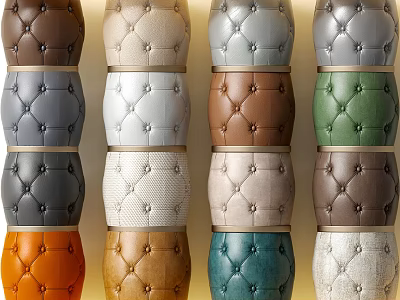 Tufted Upholstered Decorative Cushions In Various Colors For Home Decor 3d model