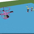 Colorful Outdoor Playground Equipment With Pink Rotary Structure And Yellow Spring Riders