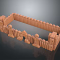 Brown Building Blocks Constructed Fence Enclosure With Towers Arched Gate And Rounded Tops