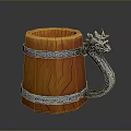 Unique Wooden Mug With Dragon Shaped Handle And Metal Decorative Accents