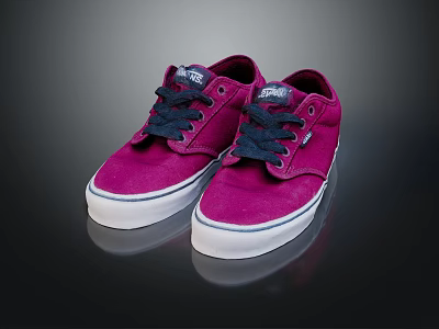 Vans Purple Canvas Casual Shoes With Dark Blue Laces And White Sole 3d model