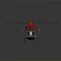 Red Modern Helicopter with Main Rotors and Tail Rotor 3D Rendering on Dark Background