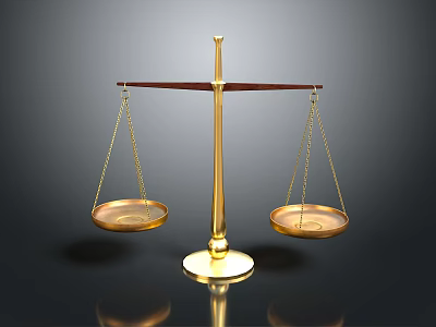 Golden Balance Scale With Equal Trays And Polished Base On Dark Surface 3d model