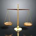 Golden Balance Scale With Equal Trays And Polished Base On Dark Surface