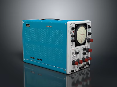 Vintage Blue White Computer Oscilloscope With Control Knobs Display Screen And Classic Design 3d model