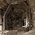 Ancient European Architecture Cave Like Structure With Stalactites And Wooden Remnants