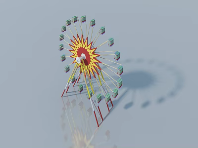 Colorful Ferris Wheel Structure With Yellow Red Frame And Green Cabins On Gray Background 3d model