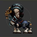 Muscular Fantasy Game Movie Character With Ram Horns Armor And Weapon