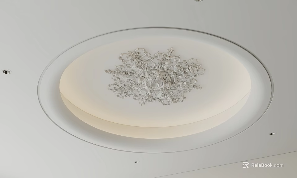 White Ceiling with Circular Decoration Intricate Silver Patterns and Transparent Border Design 3d model 