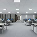 Modern Open Office Space With Desks Computers Office Chairs And Ceiling Lights 3d model