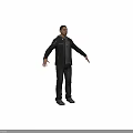 Man In Gray Jacket Gray T-shirt And Jeans With Arms Outstretched On Black Background