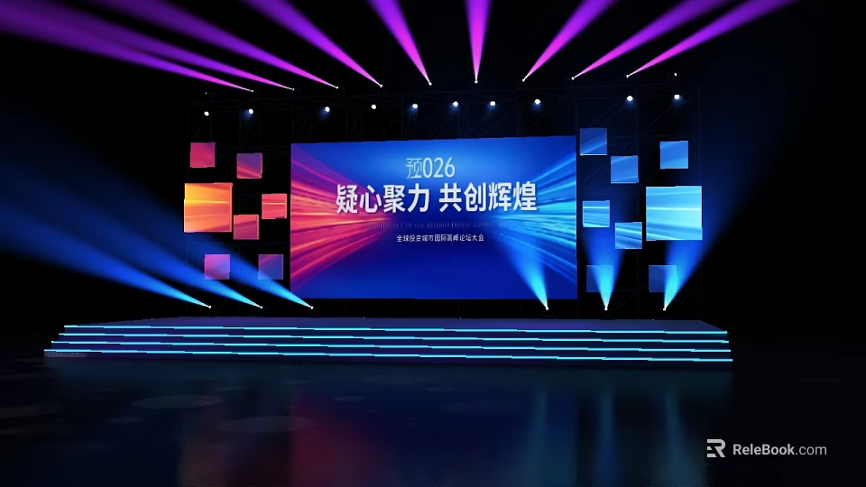 2026 Event Stage With Large Digital Screen And Colorful Lighting Steps 3d model 