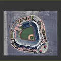 Detailed Baseball Stadium Model With Green Field Red Seats And Surrounding Architecture