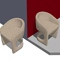 Modern Minimalist Beige Upholstered Single Chair With Curved Backrest And Armrests On Black Red Platform