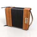 Wooden Accordion With Black Bellows White Buttons And Brown Strap