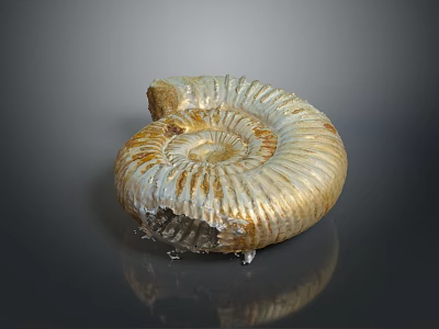 Ammonite Fossil Displaying Spiral Structure And Rich Brown Golden Textured Surface 3d model