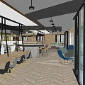 Modern Restaurant Interior Design With Open Layout Dining Tables Chairs Pendant Lights And Wooden Floors