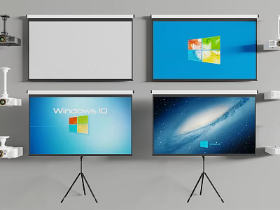 Projection Monitoring System With Multiple Screens On Tripod Stands And Windows Interface 3d model