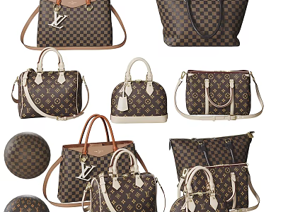 Classic Pattern Leather Bags Collection With Tote Handbags Round Shapes And Handles 3d model
