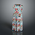 Light Blue Sleeveless Dress With Floral Print And Tassel Hem Details