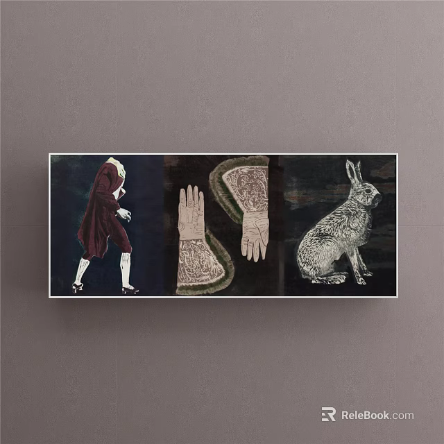 Abstract Painting Artwork Featuring Human Figure Gloves And Hare on Dark Background 3d model