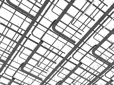 Crisscrossed Industrial Metal Pipes In Building Construction Ceiling Structural Layout 3d model