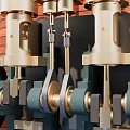 Industrial Equipment Featuring Dual Cylinders Metal Components Black Wheels And Wooden Structure Background