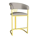Modern Gray Upholstered Bar Stools With Gold Metal Frame And Curved Backrest 3d model