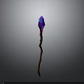 Enchanting Magic Staff With Purple Crystal Brown Wooden Shaft And Green Decorations