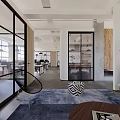 Modern Public Office Space With Glass Partitions Open Workstations And Area Rugs