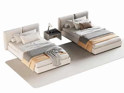 Modern Single Bed Interior Design With Bedside Tables Pillows And Blankets 3d model