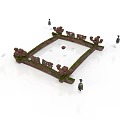 Ancient Square Stone Building Featuring Carved Decorations Green Moss And Surrounding Statues