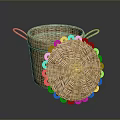 Handwoven Wicker Storage Basket With Lid And Handles For Home Use
