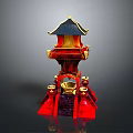 Traditional Architecture Scenery Featuring Red and Gold Pagoda with Black Roof Steps and Golden Decorations