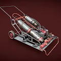 Industrial Metal Cart With Silver Cylinders Red Wheels And Metal Frame