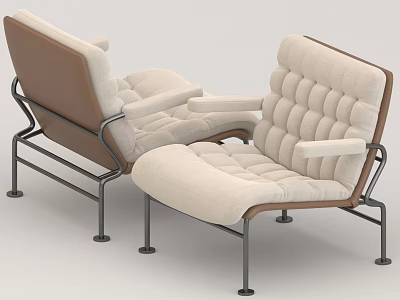 Modern Leisure Chair With Tufted Beige Upholstery And Brown Metal Frame Design 3d model