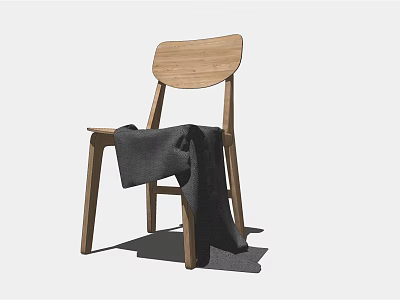 Wooden Leisure Chair With Curved Back And Draped Blanket In Minimalist Design 3d model