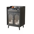 Modern Black Sideboard with Glass Doors Drawer Dinnerware Inside and Top Fruits Cups
