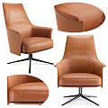 Brown Leather Office Chair with Ergonomic Armrests Swivel Function and Black Star Base