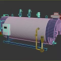 Industrial Steam Boiler With Cylindrical Silver Blue Body Control Panel Pipes And Valves
