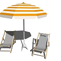 Outdoor Landscape Lounge Chairs with Wooden Frame Gray Cushions and Orange White Striped Umbrella