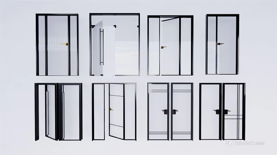 Modern Various Glass Doors With Black Frames Sliding Hinged Designs 3d model