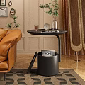 Modern Black Side Table With Glass Clock Vase And Storage In Living Room