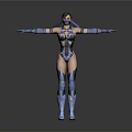 3D Female Character Model With Blue Black Costume Mask And Outstretched Arms