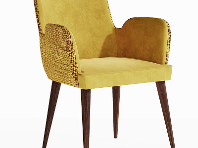 Yellow Accent Chair With Woven Detailing And Dark Wooden Legs Design 3d model
