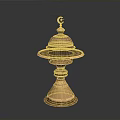 Brass Household Accessory with Perforated Dome Top and Crescent Accent Tiered Base Design