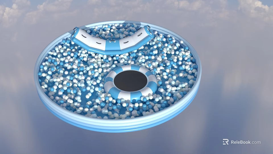 Art Installation With Circular Design Blue White Decorative Balls Central Black Area 3d model 