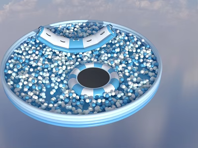 Art Installation With Circular Design Blue White Decorative Balls Central Black Area 3d model
