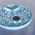 Art Installation With Circular Design Blue White Decorative Balls Central Black Area
